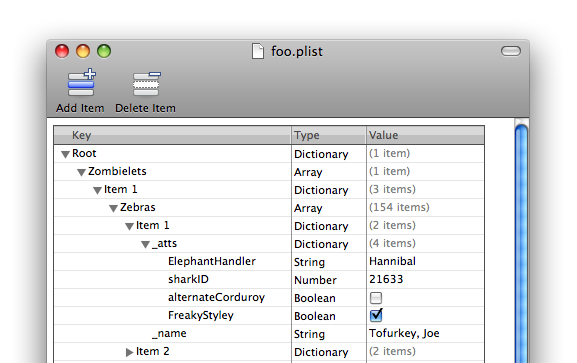 Property List Editor screenshot