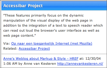 Screen shot showing related and via links